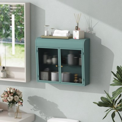ALEXOUN Bathroom Storage Cabinet - 2-Door Wall-Mounted Metal Storage Cabinet with Tempered Glass Doors & Shelves for Bathroom, Kitchen