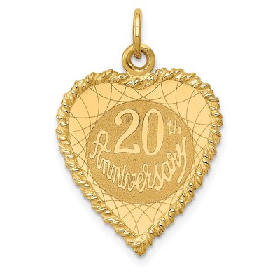 Black Bow Jewelry 14k Yellow Gold 20th Anniversary Rope Heart Charm or Pendant, 18mm