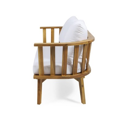 White Cushioned Teak Outdoor Wooden Loveseat