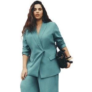 ELOQUII Women's Plus Size Tie Waist Soft Suiting Blazer - 1 of 4
