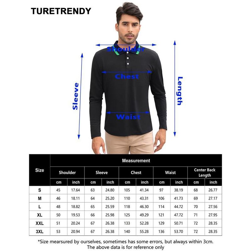 Men's Long Sleeve Polo Shirts Regular Fit Collared T-Shirt Casual Workout Golf Shirts, 5 of 7