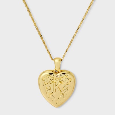 14K Gold Dipped Heart Charm K Initial Necklace - A New Day™ Gold
