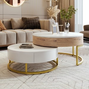 Grungis 2 Pieces Round Nesting Coffee Table with 2 Drawers,Modern End Table for Living Room,Offices - 1 of 4