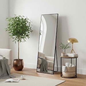 MAYEERTY Aluminum Full-Length Mirror 56x18in, Black, Right Angle, Tempered Glass, With Stand - 1 of 4