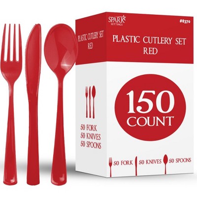 150 Pack Plastic Silverware Heavy Duty, Disposable Cutlery, 50 Spoons, 50 Forks, 50 Knives, Plastic Utensils Set for Party - SparkSettings