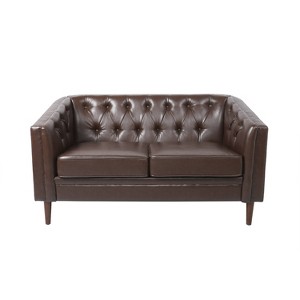 Christopher Knight Home Cantrell Faux Leather Tufted Loveseat Brown/Espresso - 1 of 4