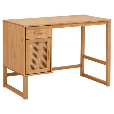 Natural Wood Writing Desk with Drawer and Filing Cabinet