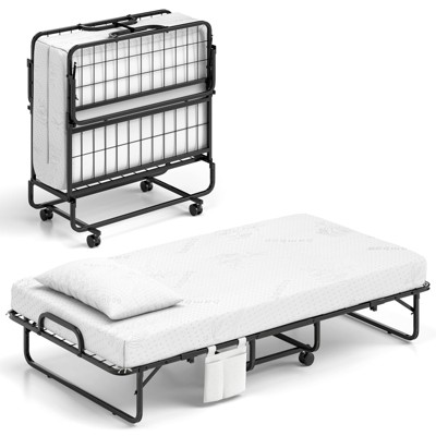 Tangkula 75" x 38" Twin Size Folding Bed Rollaway Guest Bed w/ 5 inch Mattress & Pillow
