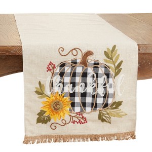 Saro Lifestyle Thankful Table Runner With Plaid Pumpkin Design, Beige, 16" x 70" - 1 of 3