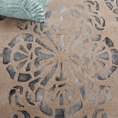Camel Grey Hand-Tufted Wool Area Rug, 27" x 7"