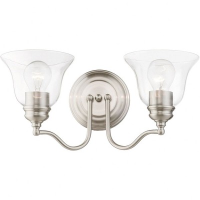 Moreland Brushed Nickel 2-Light Vanity Sconce with Hand Blown Clear Glass