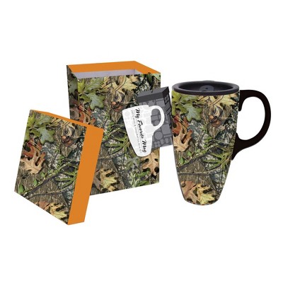 Evergreen Mossy Oak Ceramic Latte 17oz.. Travel Coffee Cup W/Gift Box