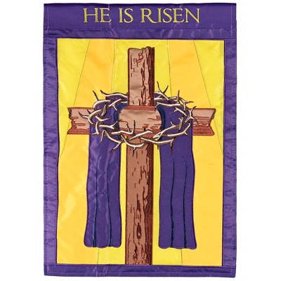Dicksons FLAG-2138 Cross And Crown He Is Risen Royal Purple And Gold 13 x 18 Polyester Outdoor Decorative Garden Sidewalk Front Yard Flag