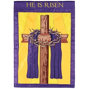Dicksons FLAG-2138 Cross And Crown He Is Risen Royal Purple And Gold 13 x 18 Polyester Outdoor Decorative Garden Sidewalk Front Yard Flag - 1 of 2