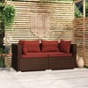 vidaXL Poly Rattan Patio Loveseat with Cushions - 2-Seater Outdoor Lounge Set in Brown and Cinnamon Red - Fabric Cushions - 2 of 4