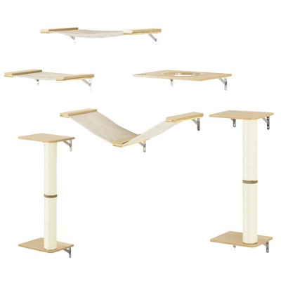 Natural Sisal and Wood Wall-Mounted Cat Climbing Playground