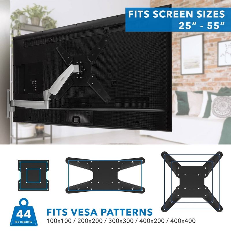 Mount-It! Height Adjustable TV Wall Mount Bracket with Counterbalance Gas Spring Arm, Full Motion Articulating Design Fits Up to VESA 400x400 mm, 3 of 9