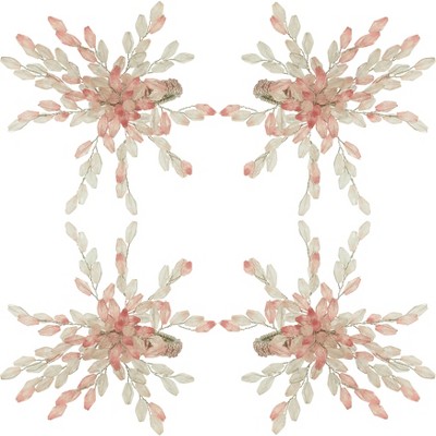 Pink Beaded Flower Napkin Rings Set of 4