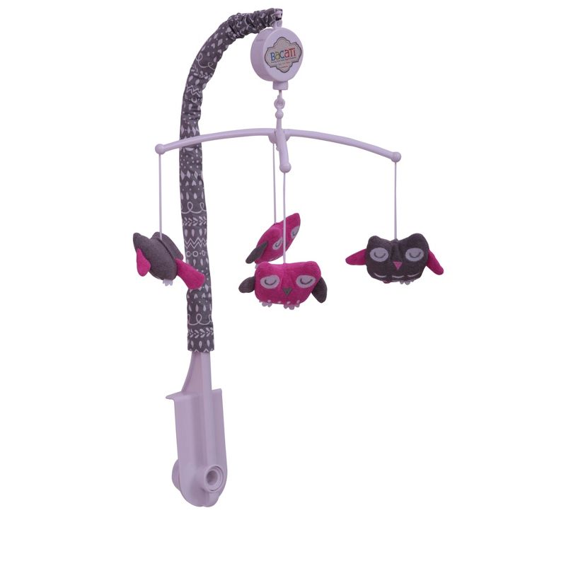 Bacati - Owls Pink/Grey Girls Musical Mobile, 1 of 7