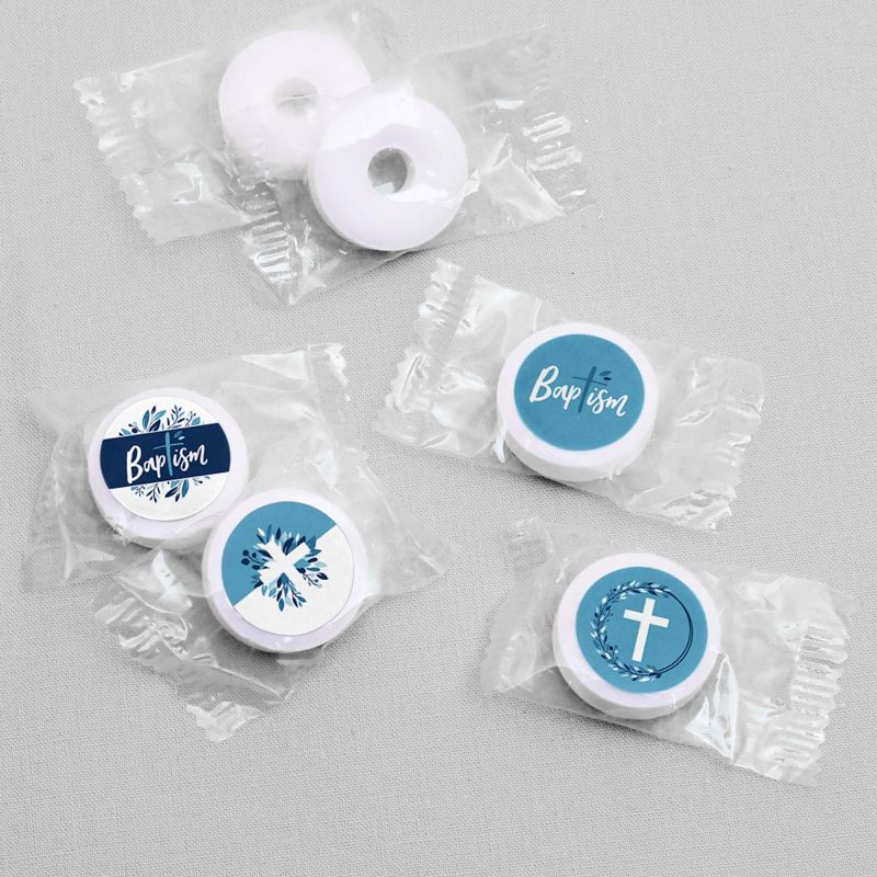 Big Dot of Happiness Baptism Blue Elegant Cross - Boy Religious Party Round Candy Sticker Favors - Labels Fits Chocolate Candy (1 sheet of 108), 3 of 6