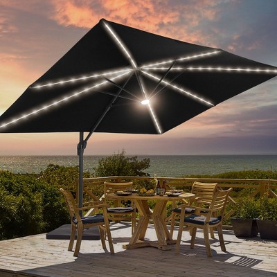 Sonkuki 11.5x9FT Outdoor Patio Solar LED Cantilever Umbrella Aluminium Pole w/Base, 360°Rotation and Canopy Angle Adjustment