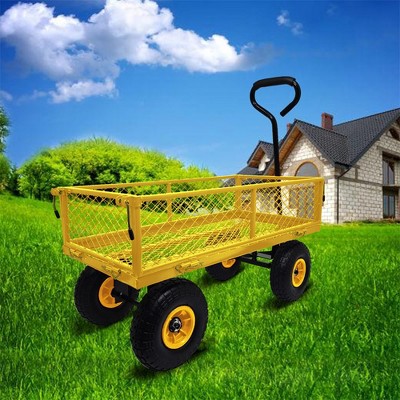 300 lbs Heavy Duty Steel Mesh Garden Cart, Versatile Utility Wagon with Removable Sides and 180° Rotating