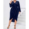 Clearlove Women's Plus Size Velvet Long Sleeve V Neck Bodycon Ruched Wrap Casual Party Cocktail Dresses - 2 of 4