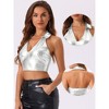 INSPIRE CHIC Women's Shimmering Shiny Party Holographic Crop Metallic Halter Top - 2 of 4