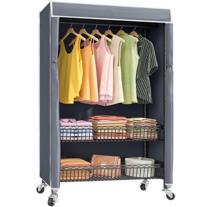 VIPEK Rolling garment rack with wheels, Heavy Duty Covered Clothes Rack with Basket, Black Clothing Rack with Cover - 1 of 4
