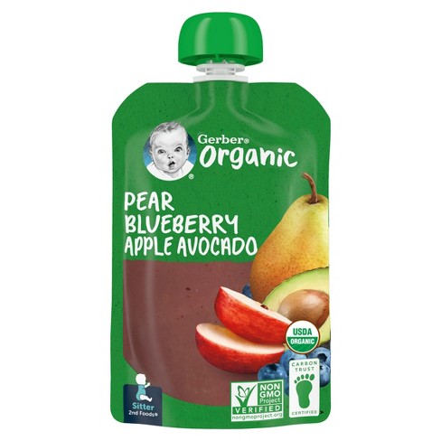 Gerber Organic Baby Food Stage 2 Pear Blueberry Apple Avocado Puree Pouch - 3.5oz - image 1 of 4