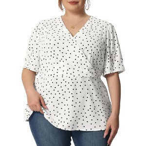 Agnes Orinda Women's Plus Size Polka Dots V Neck Short Sleeve Wrap Peplum Blouse - 1 of 4