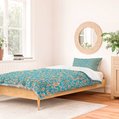 Deny Designs Maritza Lisa Tropical Blooms Pattern Blue Duvet and Sham Set