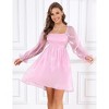 Coolmee Women's Mesh Ruffle Long Sleeve Square Neck Dress High Waist A Line Flowy Casual Party Mini Dress - 3 of 4