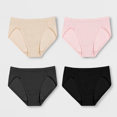 Hanes Premium Women's 4pk Bikini Underwear Briefs - Beige/Pink/Black XXL