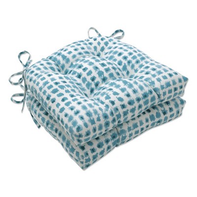 2pk Outdoor/Indoor Wrought Iron Seat Cushion Set Alauda Teal Blue - Pillow Perfect