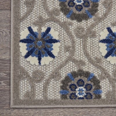 Aloha Floral Blue/Grey Synthetic 5'3" x 7'5" Indoor/Outdoor Rug
