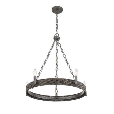 Tripoli 26" Mottled Zinc and Gray Rattan 5-Light Candle Chandelier