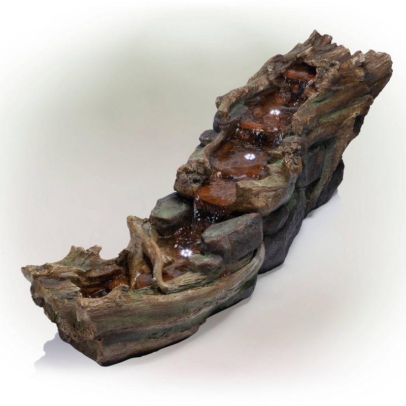 20&#34; Rainforest River Rapids Stone Resin Fountain with LED Lights Brown - Alpine Corporation, 4 of 6