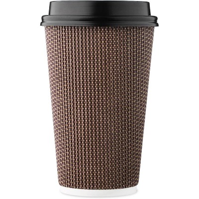 Attop 85 SET Pack 16 oz Disposable Insulated Ripple Coffee Cups, Double-Walled To go Cups with Lids Drinking Paper Cups for Hot Drinks