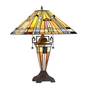Chloe Lighting Kinsey Tiffany-Style 3 Light Mission Double Lit Table Lamp 16" Shade - 1 of 2