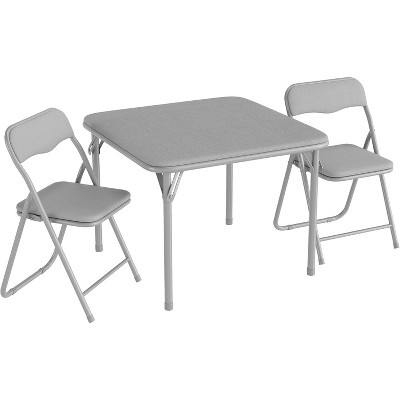 3-Piece Folding Upholstered Table and Chair, Square Card Table and Chair Set with Pu Soft Cushion, Metal Frame Children's Activity Table and Chairs