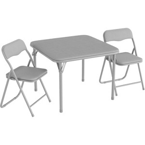 3-Piece Folding Upholstered Table and Chair, Square Card Table and Chair Set with Pu Soft Cushion, Metal Frame Children's Activity Table and Chairs - 1 of 4