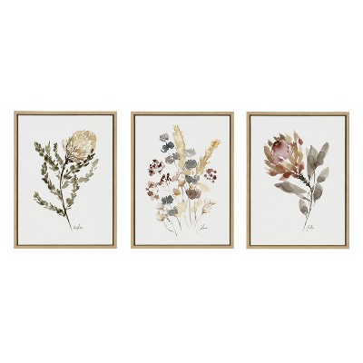 Natural Botanical Wildflower Canvas Art Set, 18x24, 3 Piece