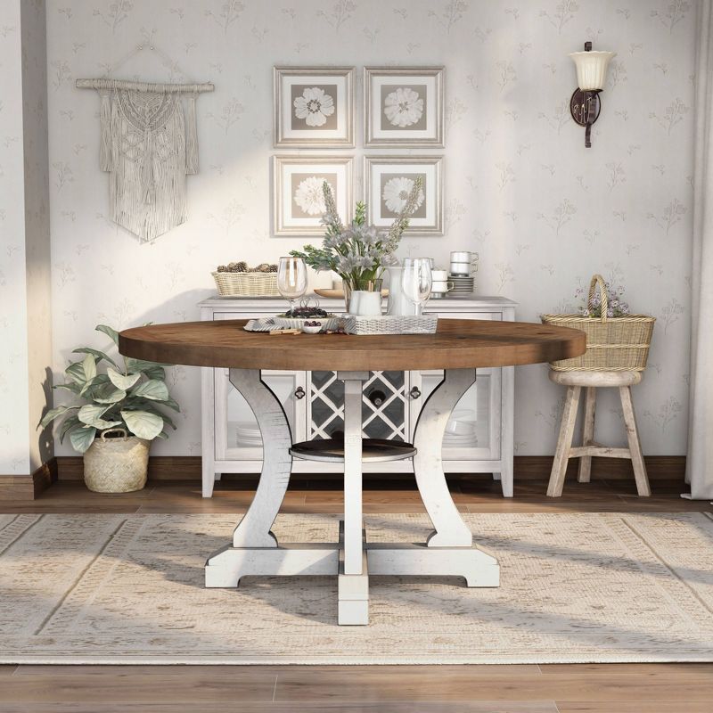 7pc Lexin Rustic Round Dining Table Set Distressed White/ Distressed Dark Oak - miBasics, 5 of 16