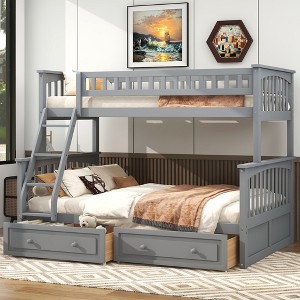 Whisen Wood Bunk Bed with Drawers, Convertible Beds - 1 of 4