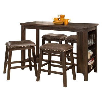 5pc Spencer Counter Height Dining Set with Backless Stools Wood Dark Espresso/Brown Faux Leather - Hillsdale Furniture
