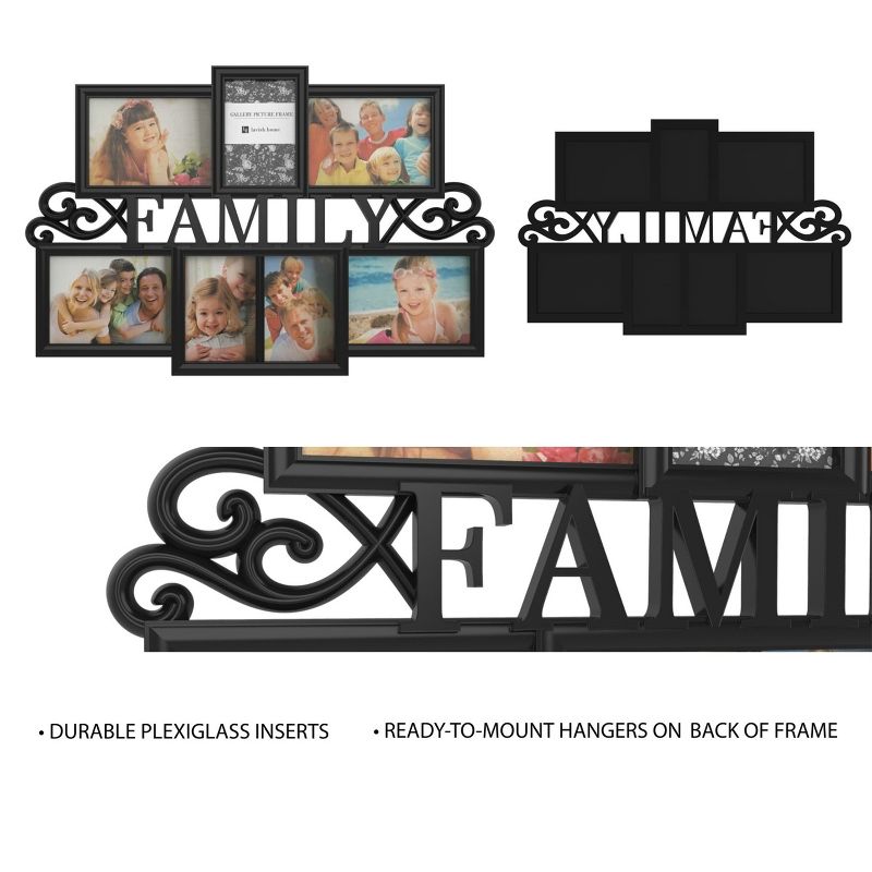 Family Collage Picture Frame - Wall Hanging with 7 Puzzle-Style Openings - Displays Three 4x6 and Four 5x7 Photos of Memories by Lavish Home (Black), 3 of 7