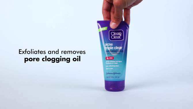 Clean &#38; Clear Acne Triple Clear Exfoliating Facial Scrub with Salicylic Acid, Aloe &#38; Mint - 5 oz, 2 of 10, play video
