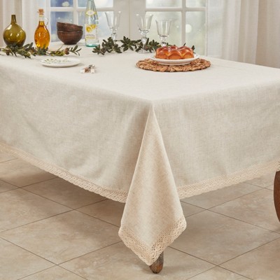 Natural Linen and Polyester Lace Border Rectangular Tablecloth