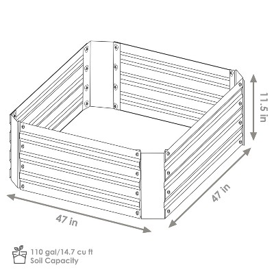 47" Square Silver Galvanized Steel Raised Garden Bed
